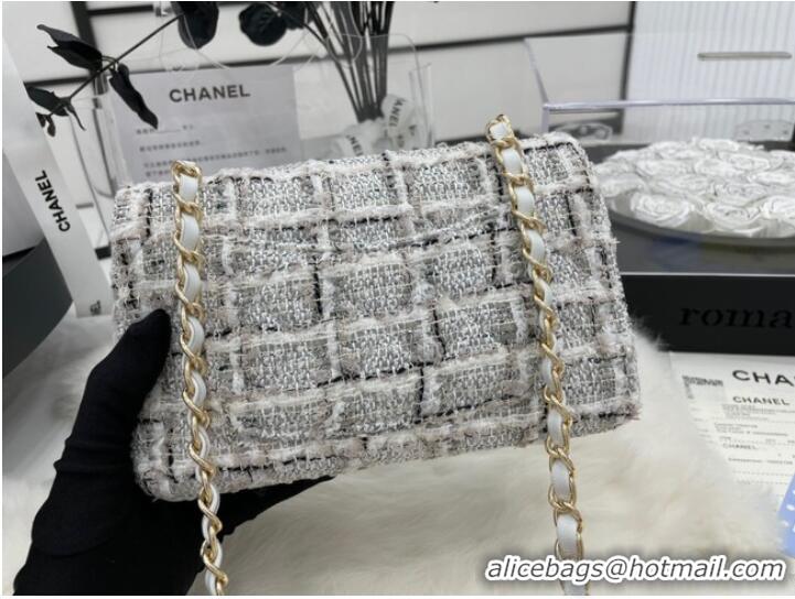 Super Quality CHANEL Tweed Braided Sheepskin & Gold-Tone Metal AS01116-1 gray