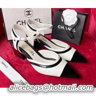 Cheap Chanel Lambskin & Patent Calfskin Open Shoe/Pumps 6cm G38846 White/Black