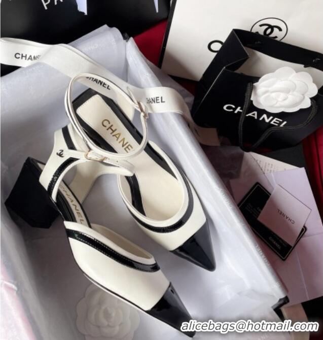 Cheap Chanel Lambskin & Patent Calfskin Open Shoe/Pumps 6cm G38846 White/Black