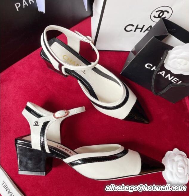 Cheap Chanel Lambskin & Patent Calfskin Open Shoe/Pumps 6cm G38846 White/Black