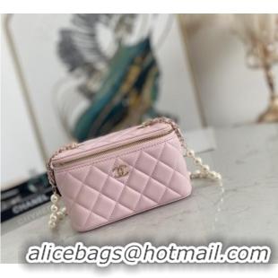 Low Price Chanel mini Shoulder Bag Lambskin Imitation Pearls & Gold-Tone Metal AS91192 pink