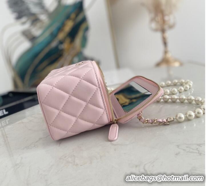 Low Price Chanel mini Shoulder Bag Lambskin Imitation Pearls & Gold-Tone Metal AS91192 pink