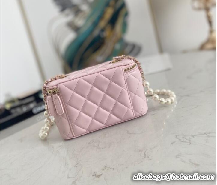 Low Price Chanel mini Shoulder Bag Lambskin Imitation Pearls & Gold-Tone Metal AS91192 pink