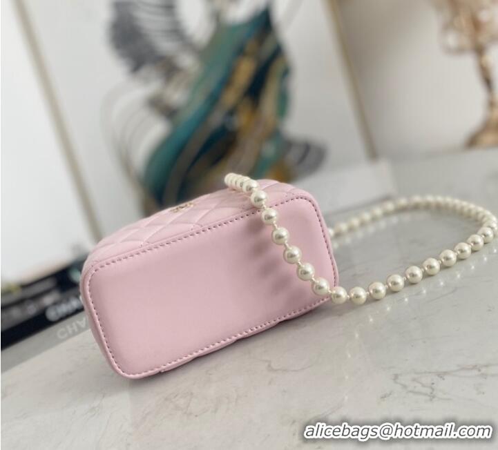 Low Price Chanel mini Shoulder Bag Lambskin Imitation Pearls & Gold-Tone Metal AS91192 pink