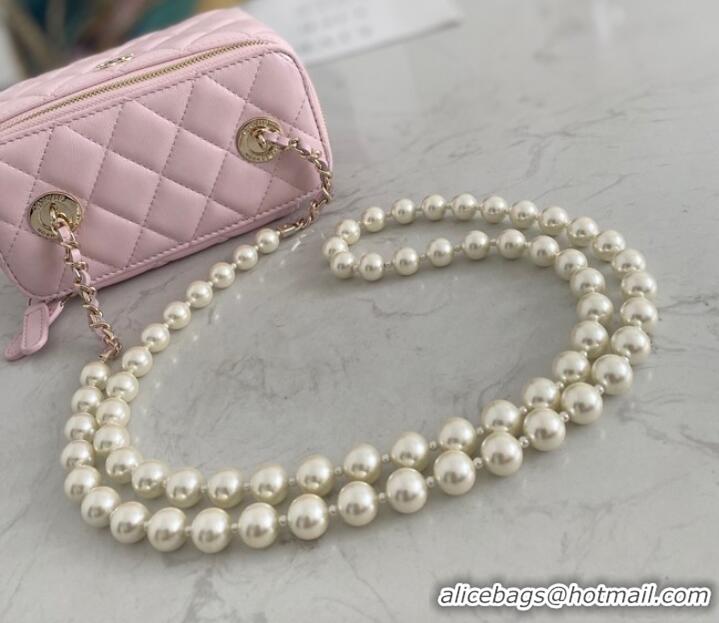 Low Price Chanel mini Shoulder Bag Lambskin Imitation Pearls & Gold-Tone Metal AS91192 pink