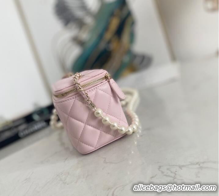 Low Price Chanel mini Shoulder Bag Lambskin Imitation Pearls & Gold-Tone Metal AS91192 pink