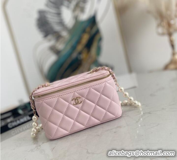 Low Price Chanel mini Shoulder Bag Lambskin Imitation Pearls & Gold-Tone Metal AS91192 pink