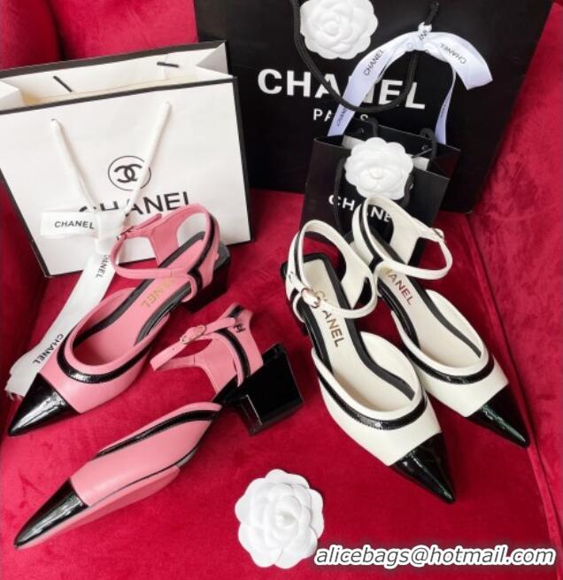 Cheap Price Chanel Lambskin & Patent Calfskin Open Shoe/Pumps 6cm G38846 Pink/Black