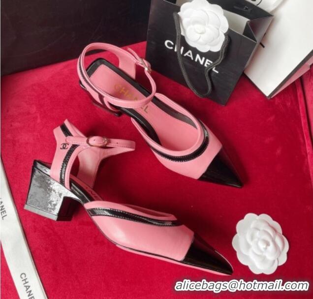 Cheap Price Chanel Lambskin & Patent Calfskin Open Shoe/Pumps 6cm G38846 Pink/Black