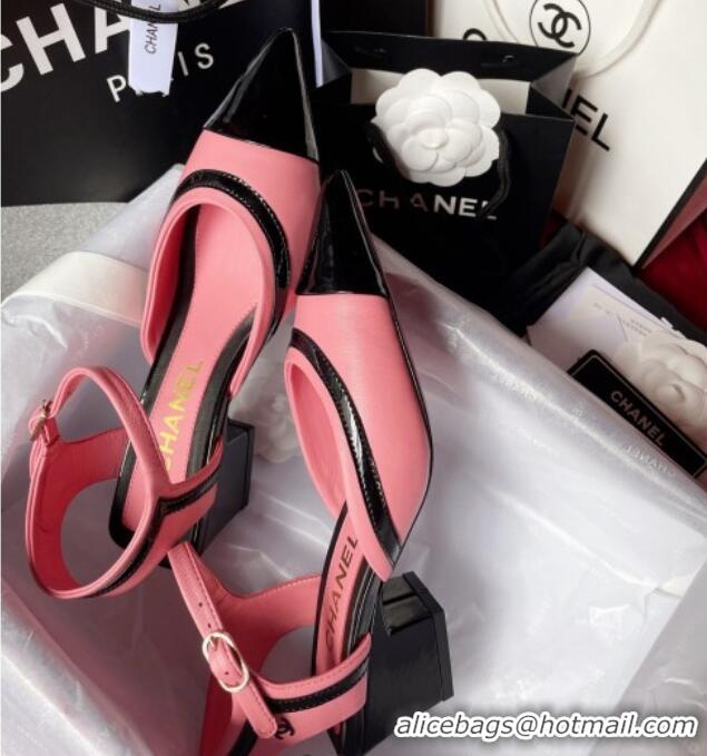 Cheap Price Chanel Lambskin & Patent Calfskin Open Shoe/Pumps 6cm G38846 Pink/Black