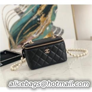 Buy Discount Chanel mini Shoulder Bag Lambskin Imitation Pearls & Gold-Tone Metal AS91192 black