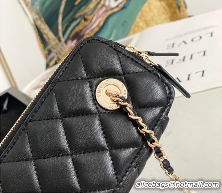 Buy Discount Chanel mini Shoulder Bag Lambskin Imitation Pearls & Gold-Tone Metal AS91192 black