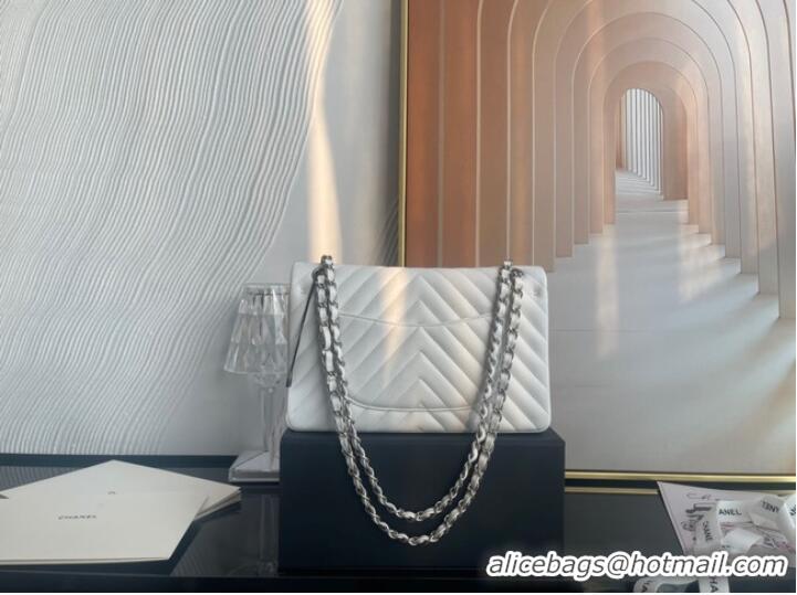 Top Quality Chanel classic handbag Lambskin & silver Metal V01112 white