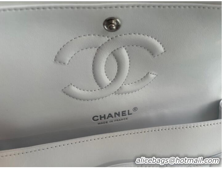 Top Quality Chanel classic handbag Lambskin & silver Metal V01112 white