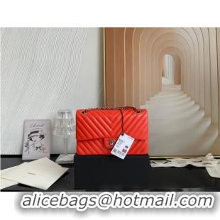 Market Sells Chanel classic handbag Lambskin & silver Metal V01112 orange