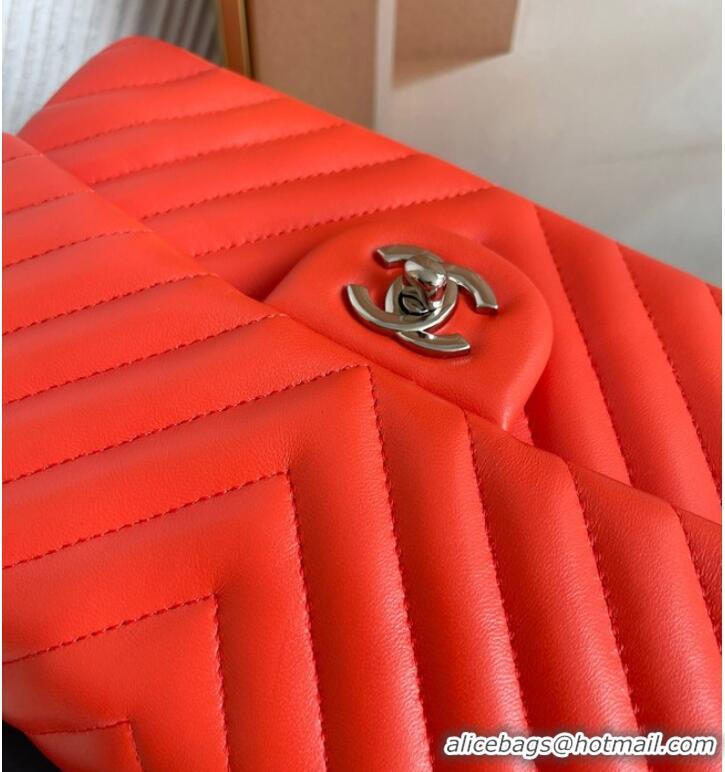 Market Sells Chanel classic handbag Lambskin & silver Metal V01112 orange