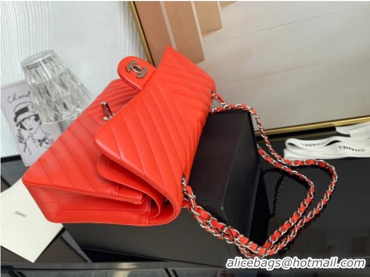 Market Sells Chanel classic handbag Lambskin & silver Metal V01112 orange