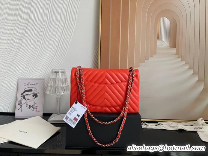 Market Sells Chanel classic handbag Lambskin & silver Metal V01112 orange