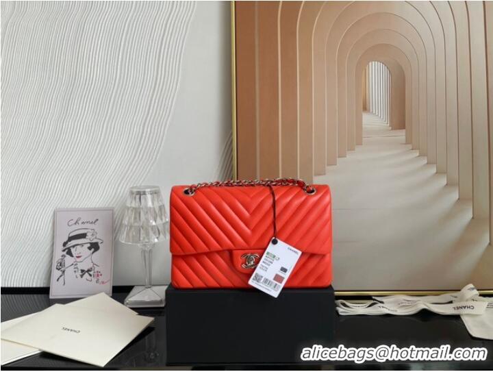 Market Sells Chanel classic handbag Lambskin & silver Metal V01112 orange