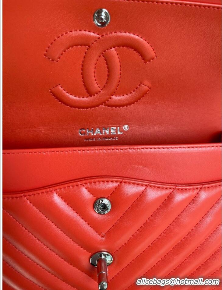 Market Sells Chanel classic handbag Lambskin & silver Metal V01112 orange