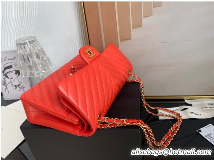 Well Crafted Chanel classic handbag Lambskin & gold Metal V01112 orange