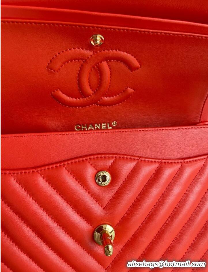 Well Crafted Chanel classic handbag Lambskin & gold Metal V01112 orange