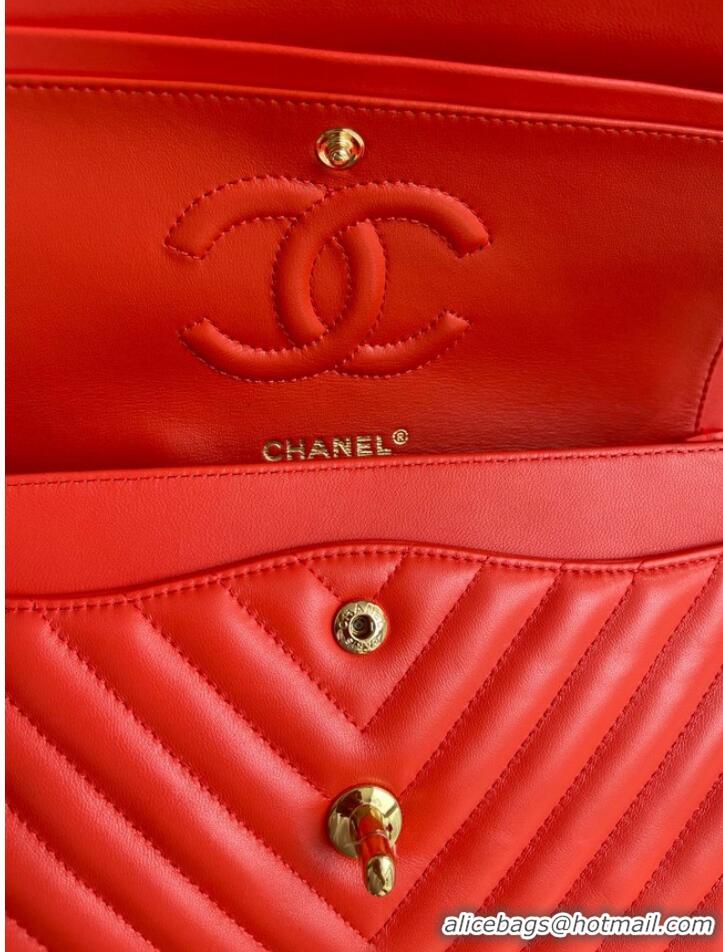 Well Crafted Chanel classic handbag Lambskin & gold Metal V01112 orange