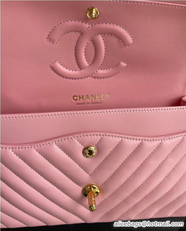 Famous Brand Chanel classic handbag Lambskin & gold Metal V01112 pink