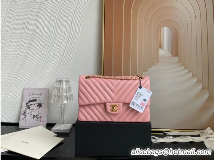 Famous Brand Chanel classic handbag Lambskin & gold Metal V01112 pink