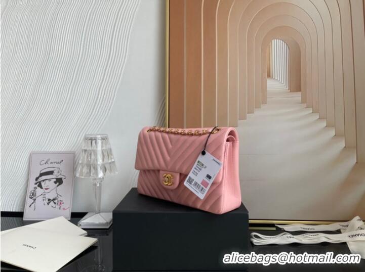 Famous Brand Chanel classic handbag Lambskin & gold Metal V01112 pink