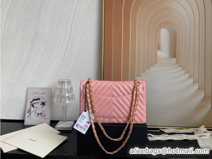 Famous Brand Chanel classic handbag Lambskin & gold Metal V01112 pink