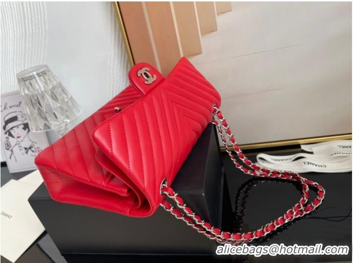 Affordable Price Chanel classic handbag Lambskin & silver Metal V01112 red