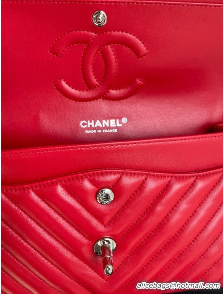 Affordable Price Chanel classic handbag Lambskin & silver Metal V01112 red