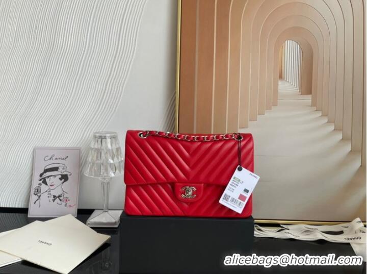 Affordable Price Chanel classic handbag Lambskin & silver Metal V01112 red