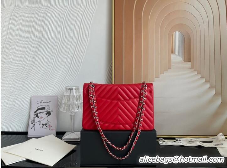 Affordable Price Chanel classic handbag Lambskin & silver Metal V01112 red