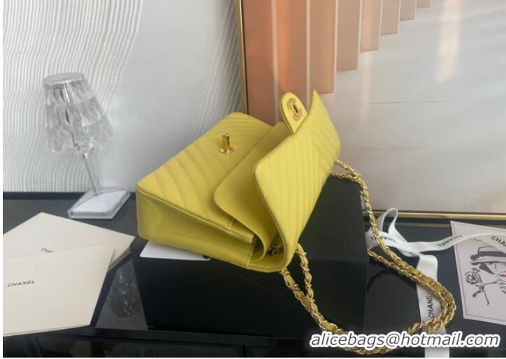 Luxury Discount Chanel classic handbag Lambskin & gold Metal V01112 yellow