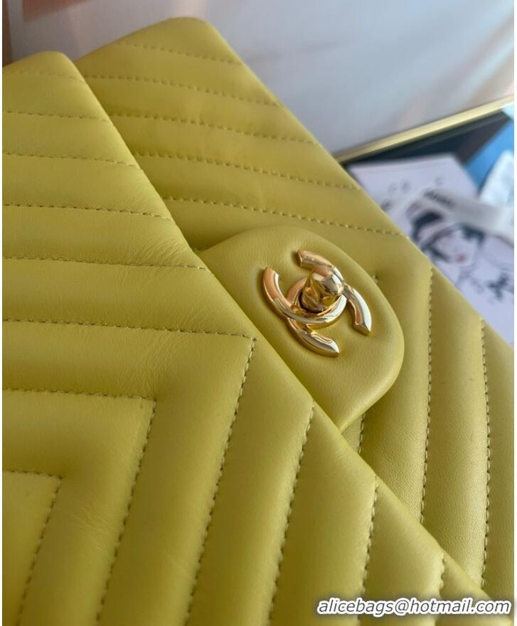 Luxury Discount Chanel classic handbag Lambskin & gold Metal V01112 yellow