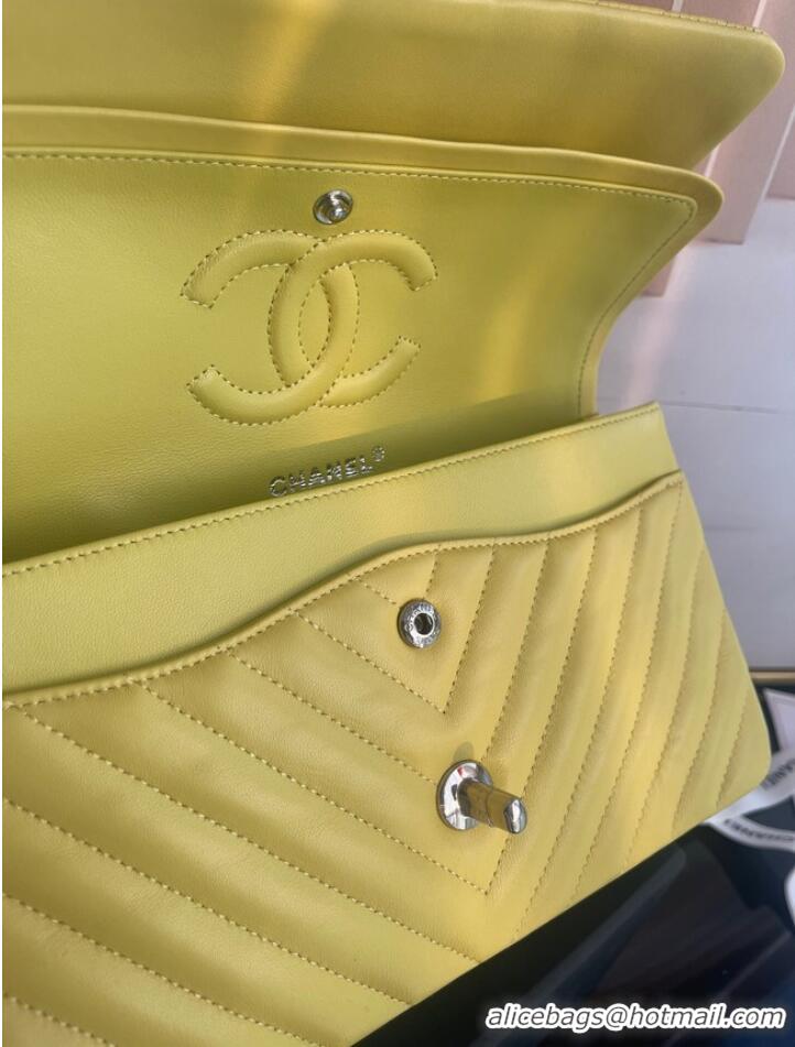 Inexpensive Chanel classic handbag Lambskin & silver Metal V01112 yellow