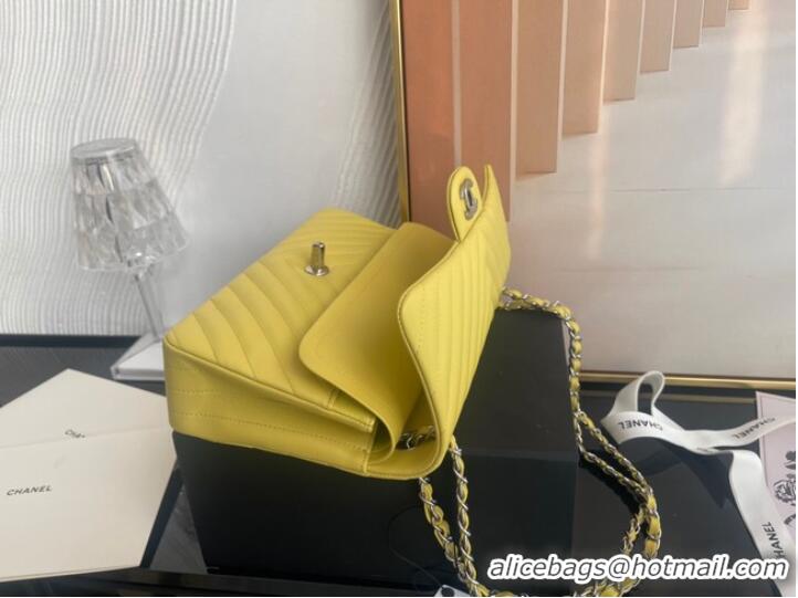 Inexpensive Chanel classic handbag Lambskin & silver Metal V01112 yellow