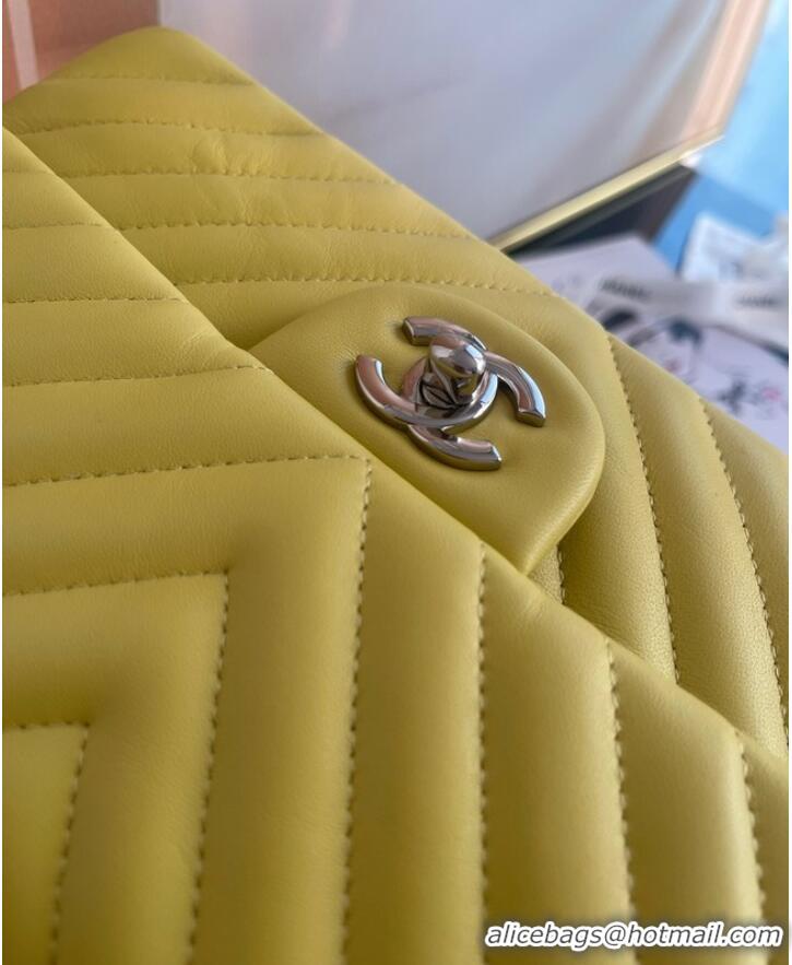 Inexpensive Chanel classic handbag Lambskin & silver Metal V01112 yellow