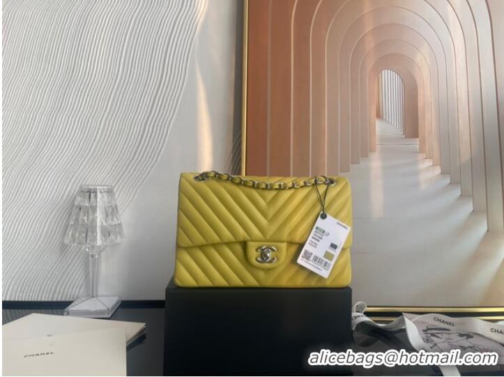 Inexpensive Chanel classic handbag Lambskin & silver Metal V01112 yellow