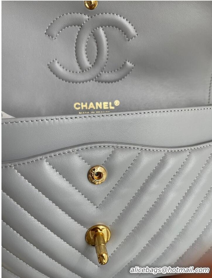 Top Grade Chanel classic handbag Lambskin & gold Metal V01112 gray