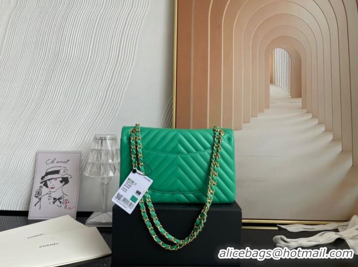 Good Quality Chanel classic handbag Lambskin & gold Metal V01112 green