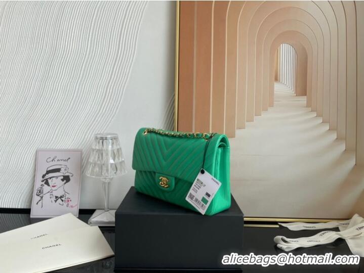 Good Quality Chanel classic handbag Lambskin & gold Metal V01112 green