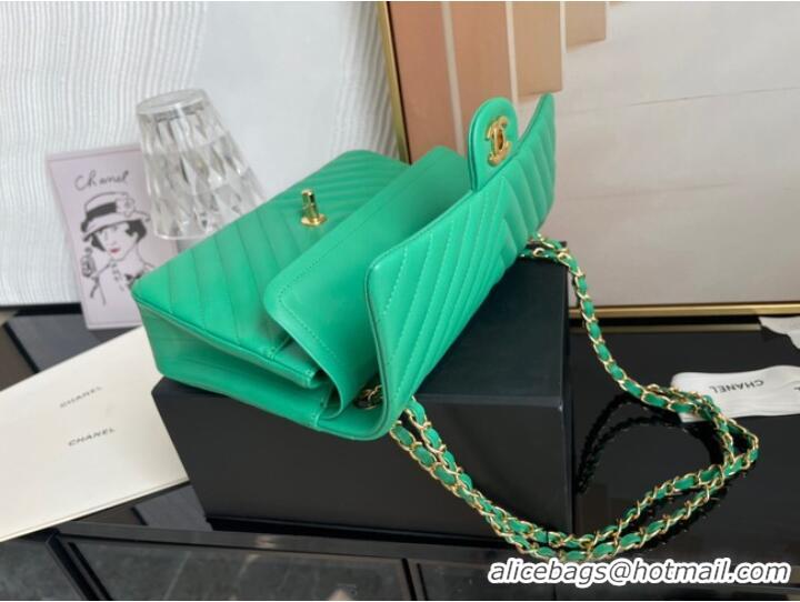 Good Quality Chanel classic handbag Lambskin & gold Metal V01112 green