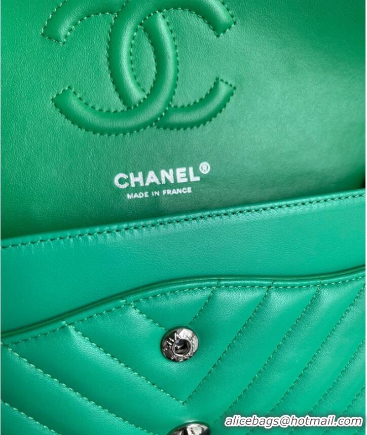 Promotional Chanel classic handbag Lambskin & silver Metal V01112 green