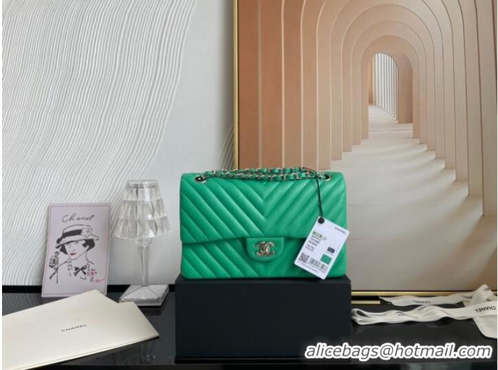 Promotional Chanel classic handbag Lambskin & silver Metal V01112 green