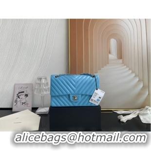 Cheapest Chanel classic handbag Lambskin & silver Metal V01112 sky blue