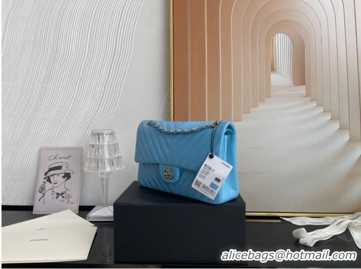 Cheapest Chanel classic handbag Lambskin & silver Metal V01112 sky blue