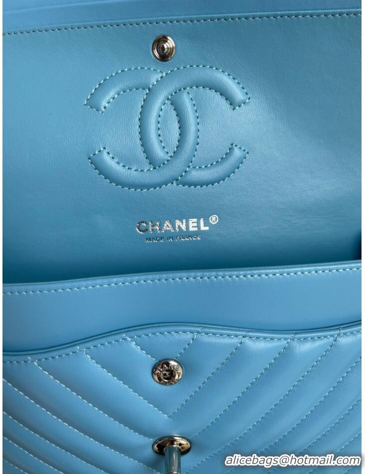 Cheapest Chanel classic handbag Lambskin & silver Metal V01112 sky blue